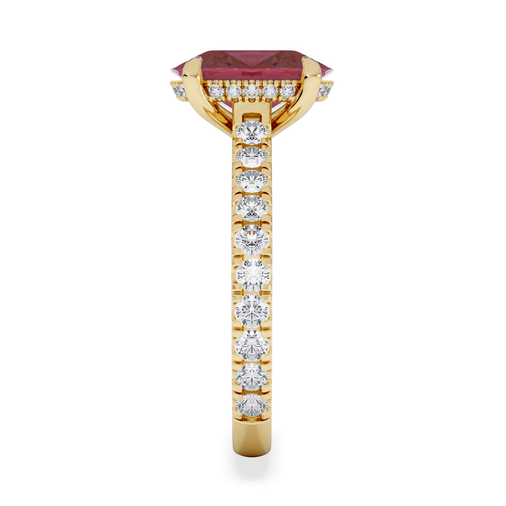 Amora Gem 2.00ct Oval Cut Lab Ruby Hidden Halo Engagement with Side Stones Ring in 18K Yellow Gold
