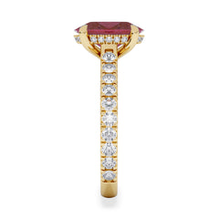 Amora Gem 2.00ct Oval Cut Lab Ruby Hidden Halo Engagement with Side Stones Ring in 18K Yellow Gold