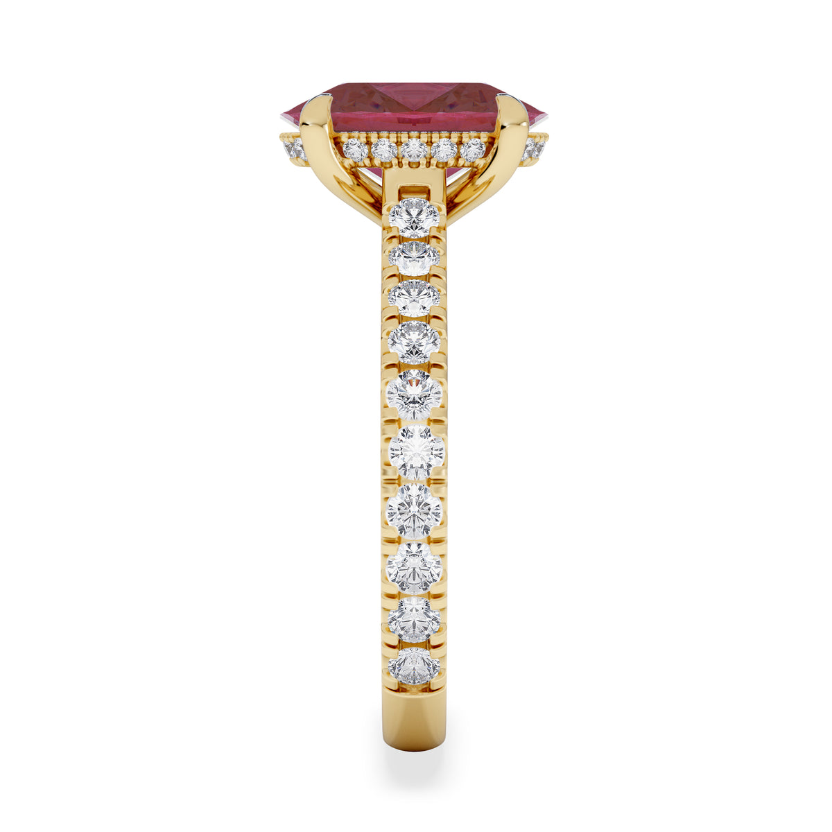 Amora Gem 2.00ct Oval Cut Lab Ruby Hidden Halo Engagement with Side Stones Ring in 18K Yellow Gold