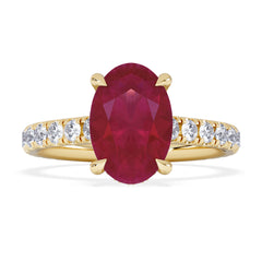 Amora Gem 2.00ct Oval Cut Lab Ruby Hidden Halo Engagement with Side Stones Ring in 18K Yellow Gold