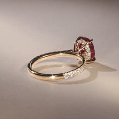 Amora Gem 2.00ct Oval Cut Lab Ruby Hidden Halo Engagement with Side Stones Ring in 18K Yellow Gold