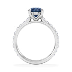 Amora Gem 2.00ct Oval Cut Lab Sapphire Hidden Halo Engagement Ring with Side Stones in 18K White Gold