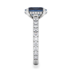 Amora Gem 2.00ct Oval Cut Lab Sapphire Hidden Halo Engagement Ring with Side Stones in 18K White Gold
