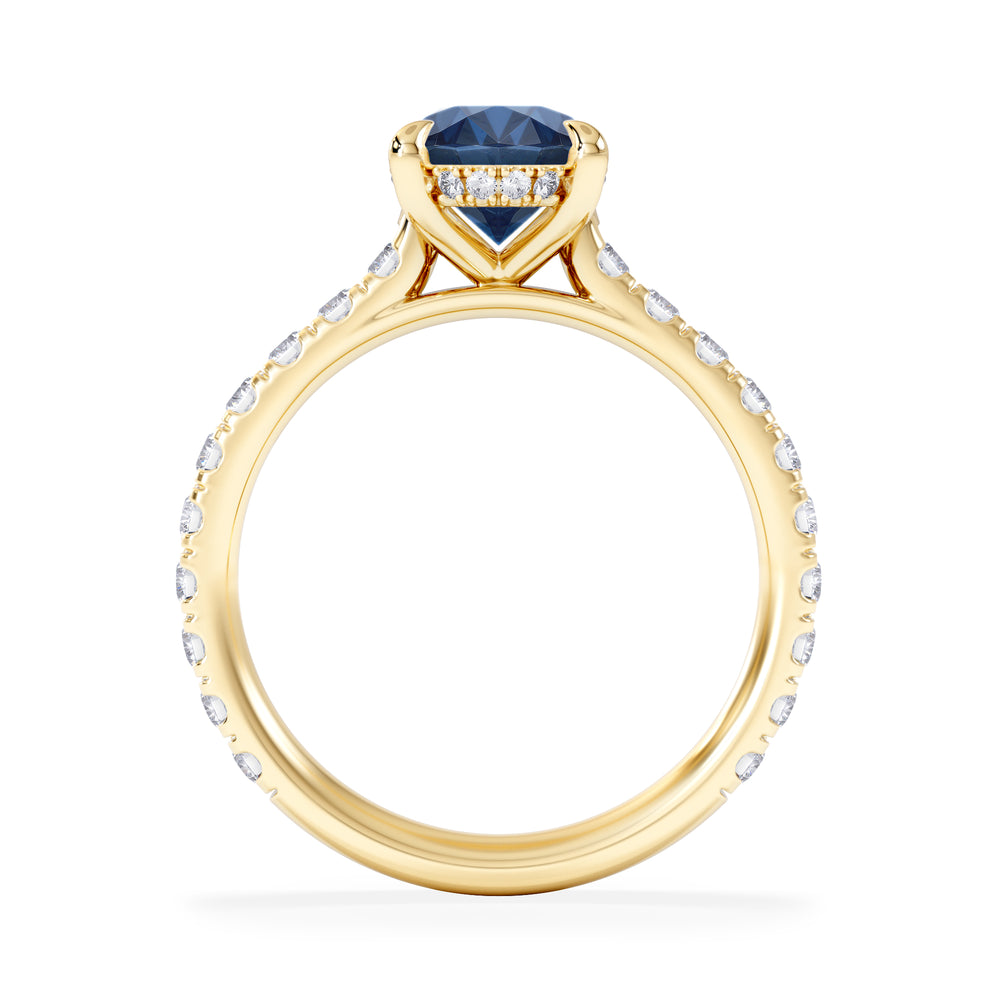 Amora Gem 2.00ct Oval Cut Lab Sapphire Hidden Halo Engagement Ring with Side Stones in 18K Yellow Gold