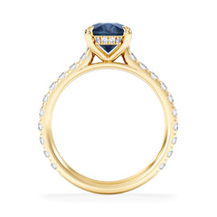 Amora Gem 2.00ct Oval Cut Lab Sapphire Hidden Halo Engagement Ring with Side Stones in 18K Yellow Gold