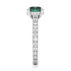 Amora Gem 2.00ct Round Cut Lab Emerald Hidden Halo Engagement Ring with Side Stones in 18K White Gold