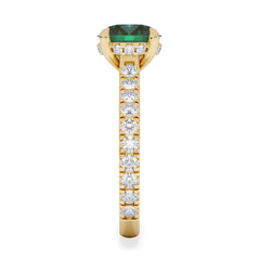 Amora Gem 2.00ct Round Cut Lab Emerald Hidden Halo Engagement Ring with Side Stones in 18K Yellow Gold
