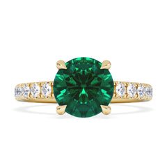 Amora Gem 2.00ct Round Cut Lab Emerald Hidden Halo Engagement Ring with Side Stones in 18K Yellow Gold