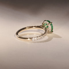 Amora Gem 2.00ct Round Cut Lab Emerald Hidden Halo Engagement Ring with Side Stones in 18K Yellow Gold