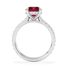 Amora Gem 2.00ct Round Cut Lab Ruby Hidden Halo Engagement Ring with Side Stones in 18K White Gold
