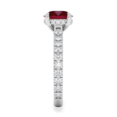 Amora Gem 2.00ct Round Cut Lab Ruby Hidden Halo Engagement Ring with Side Stones in 18K White Gold