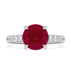 Amora Gem 2.00ct Round Cut Lab Ruby Hidden Halo Engagement Ring with Side Stones in 18K White Gold