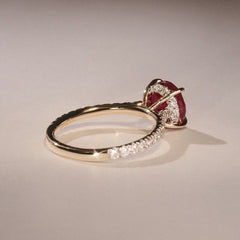 Amora Gem 2.00ct Round Cut Lab Ruby Hidden Halo Engagement Ring with Side Stones in 18K Yellow Gold