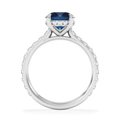 Amora Gem 2.00ct Round Cut Lab Sapphire Hidden Halo Engagement Ring with Side Stones in 18K White Gold