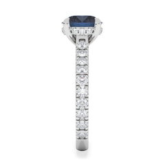 Amora Gem 2.00ct Round Cut Lab Sapphire Hidden Halo Engagement Ring with Side Stones in 18K White Gold