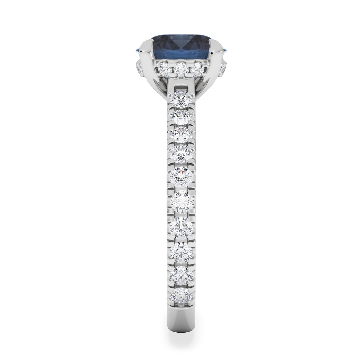 Amora Gem 2.00ct Round Cut Lab Sapphire Hidden Halo Engagement Ring with Side Stones in 18K White Gold