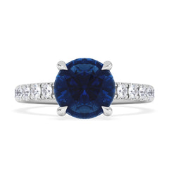 Amora Gem 2.00ct Round Cut Lab Sapphire Hidden Halo Engagement Ring with Side Stones in 18K White Gold