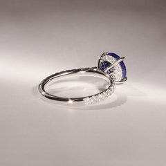 Amora Gem 2.00ct Round Cut Lab Sapphire Hidden Halo Engagement Ring with Side Stones in 18K White Gold