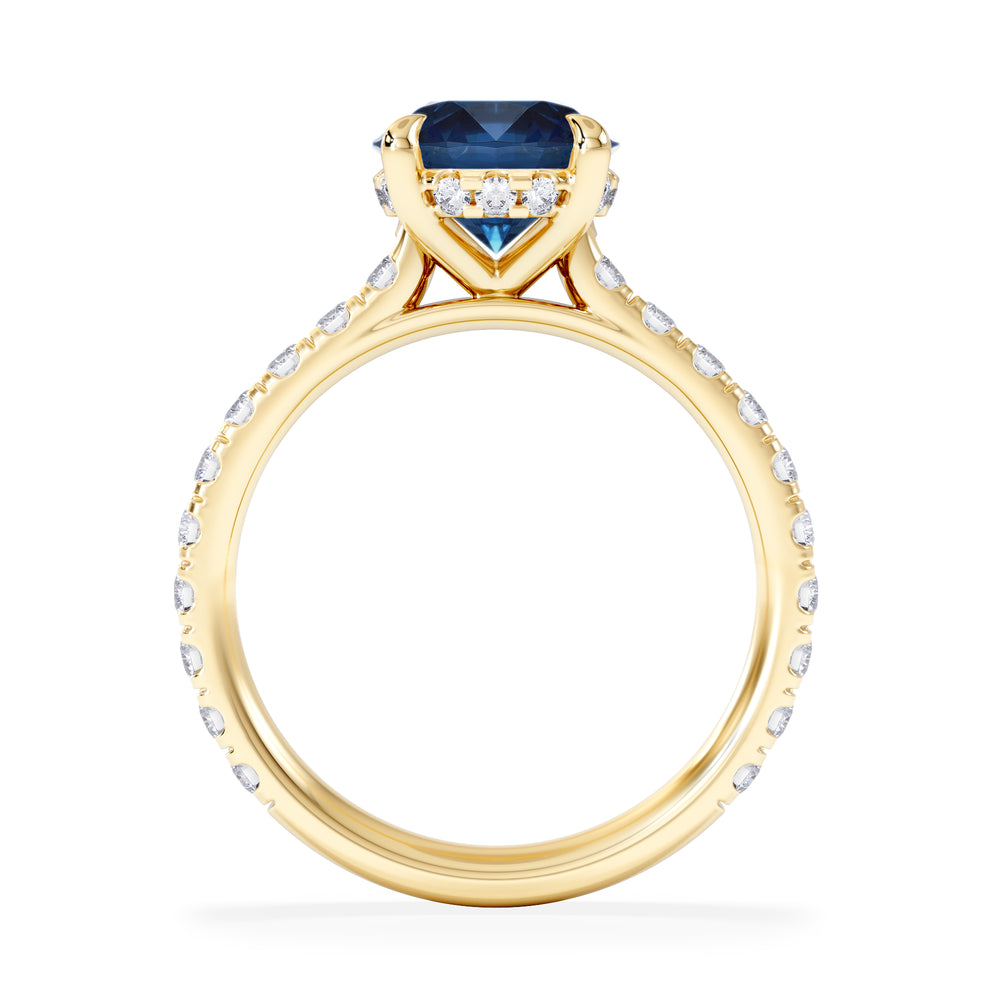 Amora Gem 2.00ct Round Cut Lab Sapphire Hidden Halo Engagement Ring in with Side Stones 18K Yellow Gold