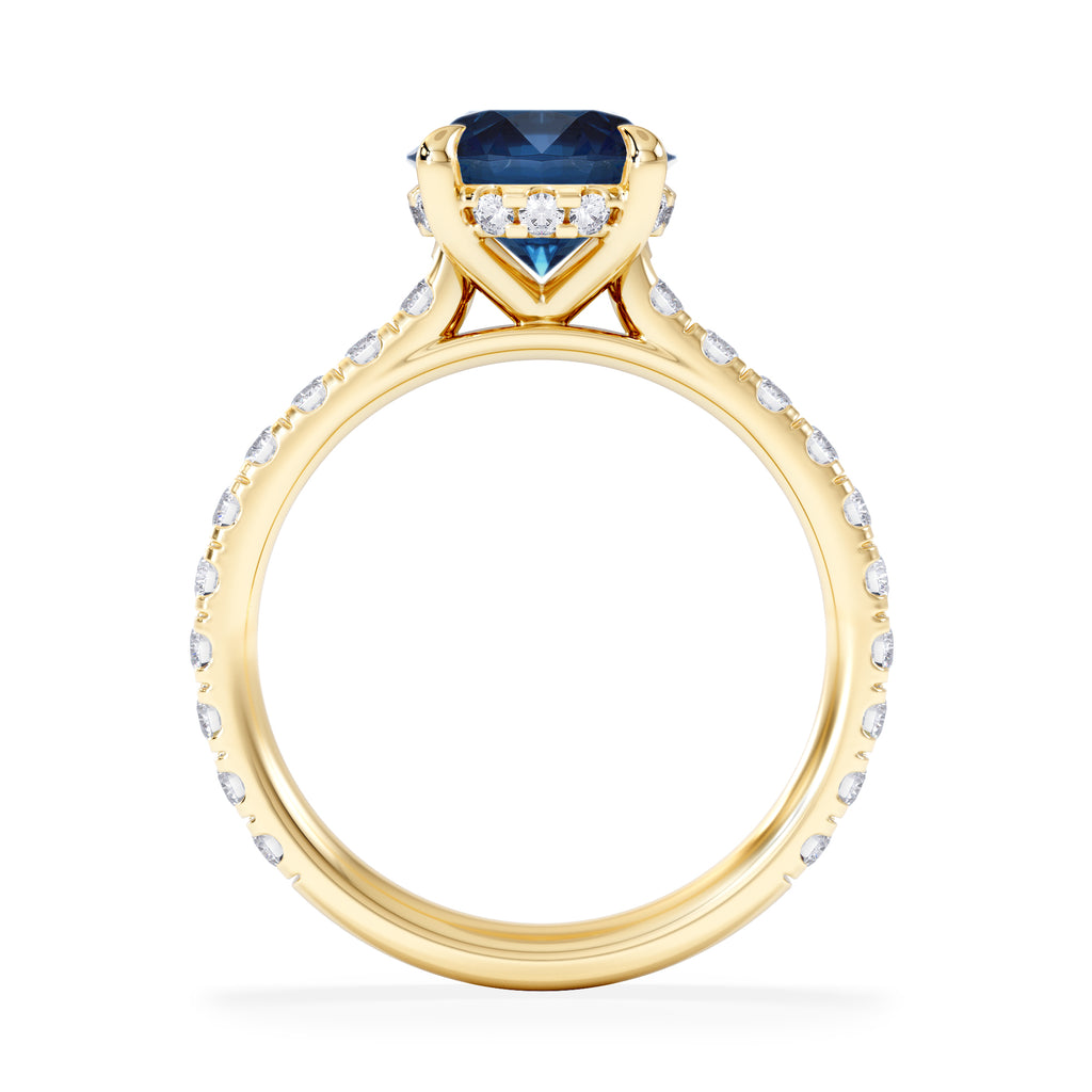 Amora Gem 2.00ct Round Cut Lab Sapphire Hidden Halo Engagement Ring in with Side Stones 18K Yellow Gold