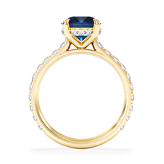 Amora Gem 2.00ct Round Cut Lab Sapphire Hidden Halo Engagement Ring in with Side Stones 18K Yellow Gold