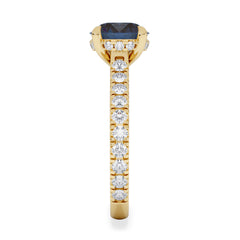 Amora Gem 2.00ct Round Cut Lab Sapphire Hidden Halo Engagement Ring in with Side Stones 18K Yellow Gold