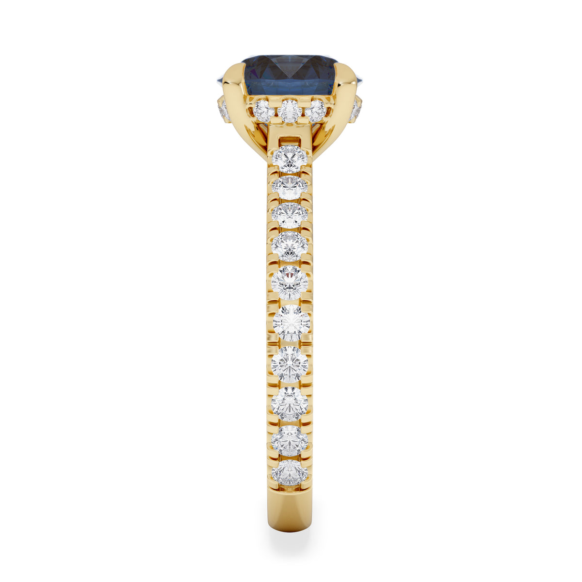Amora Gem 2.00ct Round Cut Lab Sapphire Hidden Halo Engagement Ring in with Side Stones 18K Yellow Gold