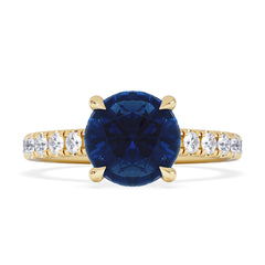 Amora Gem 2.00ct Round Cut Lab Sapphire Hidden Halo Engagement Ring in with Side Stones 18K Yellow Gold