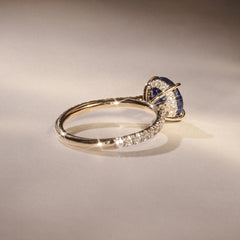 Amora Gem 2.00ct Round Cut Lab Sapphire Hidden Halo Engagement Ring in with Side Stones 18K Yellow Gold