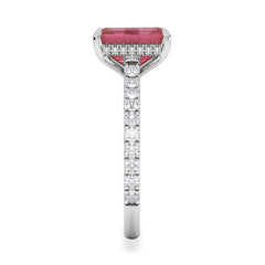 Amora Gem 2.50ct Emerald Cut Lab Ruby Hidden Halo Engagement Ring with Side Stones in 18K White Gold