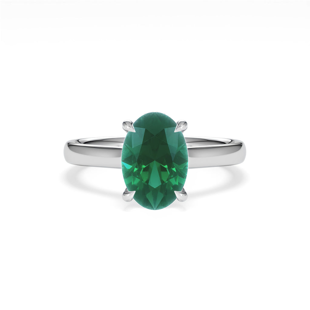 Amora 2.00ct Oval Cut Lab Emerald Hidden Halo Engagement Ring in 18K White Gold