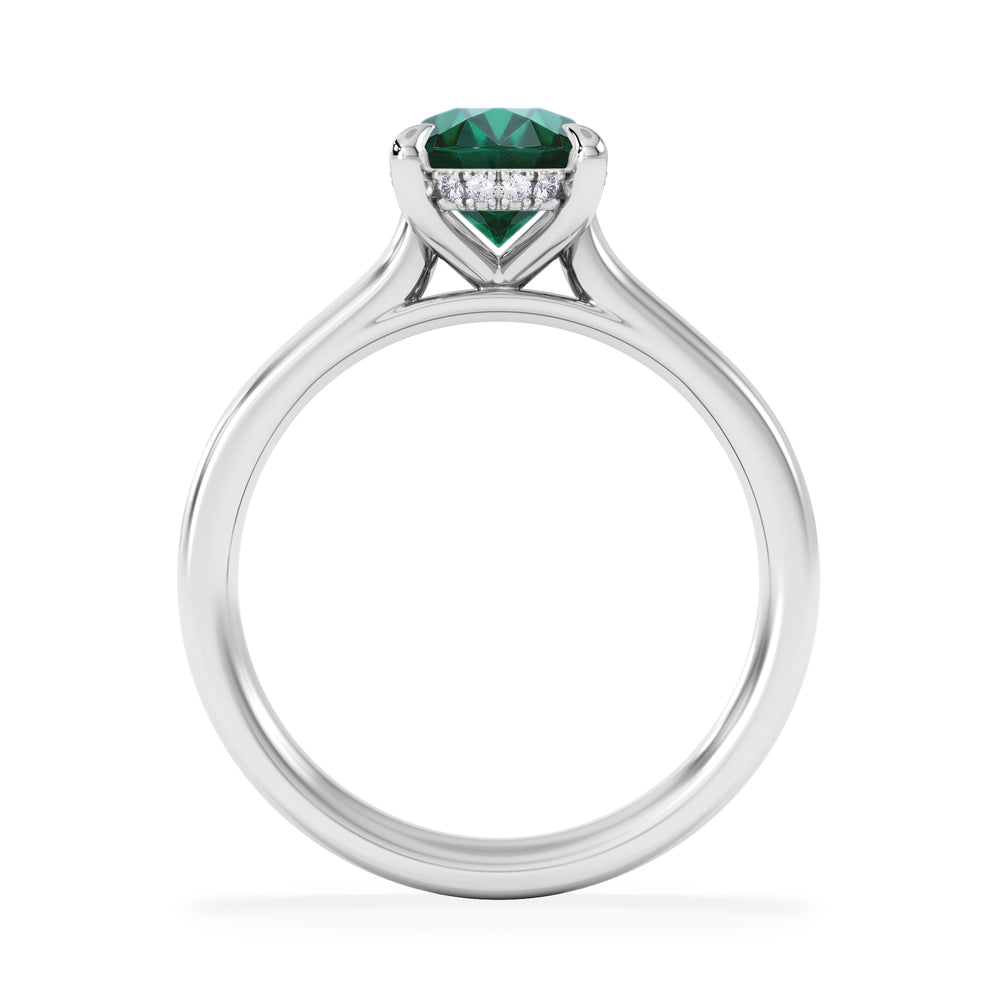 Amora Gem 2.00ct Oval Cut Lab Emerald Hidden Halo Engagement Ring in 18K White Gold