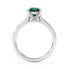 Amora Gem 2.00ct Oval Cut Lab Emerald Hidden Halo Engagement Ring in 18K White Gold