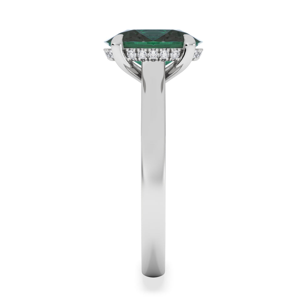 Amora Gem 2.00ct Oval Cut Lab Emerald Hidden Halo Engagement Ring in 18K White Gold