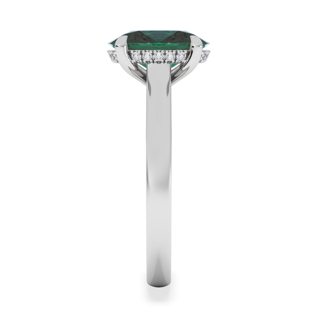 Amora Gem 2.00ct Oval Cut Lab Emerald Hidden Halo Engagement Ring in 18K White Gold