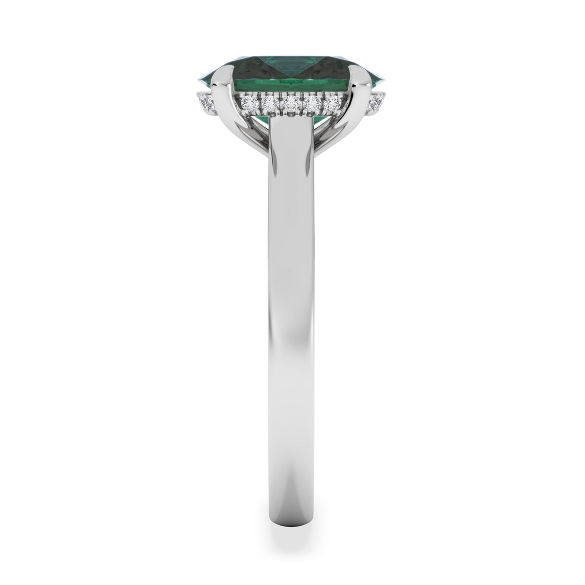Amora Gem 2.00ct Oval Cut Lab Emerald Hidden Halo Engagement Ring in 18K White Gold