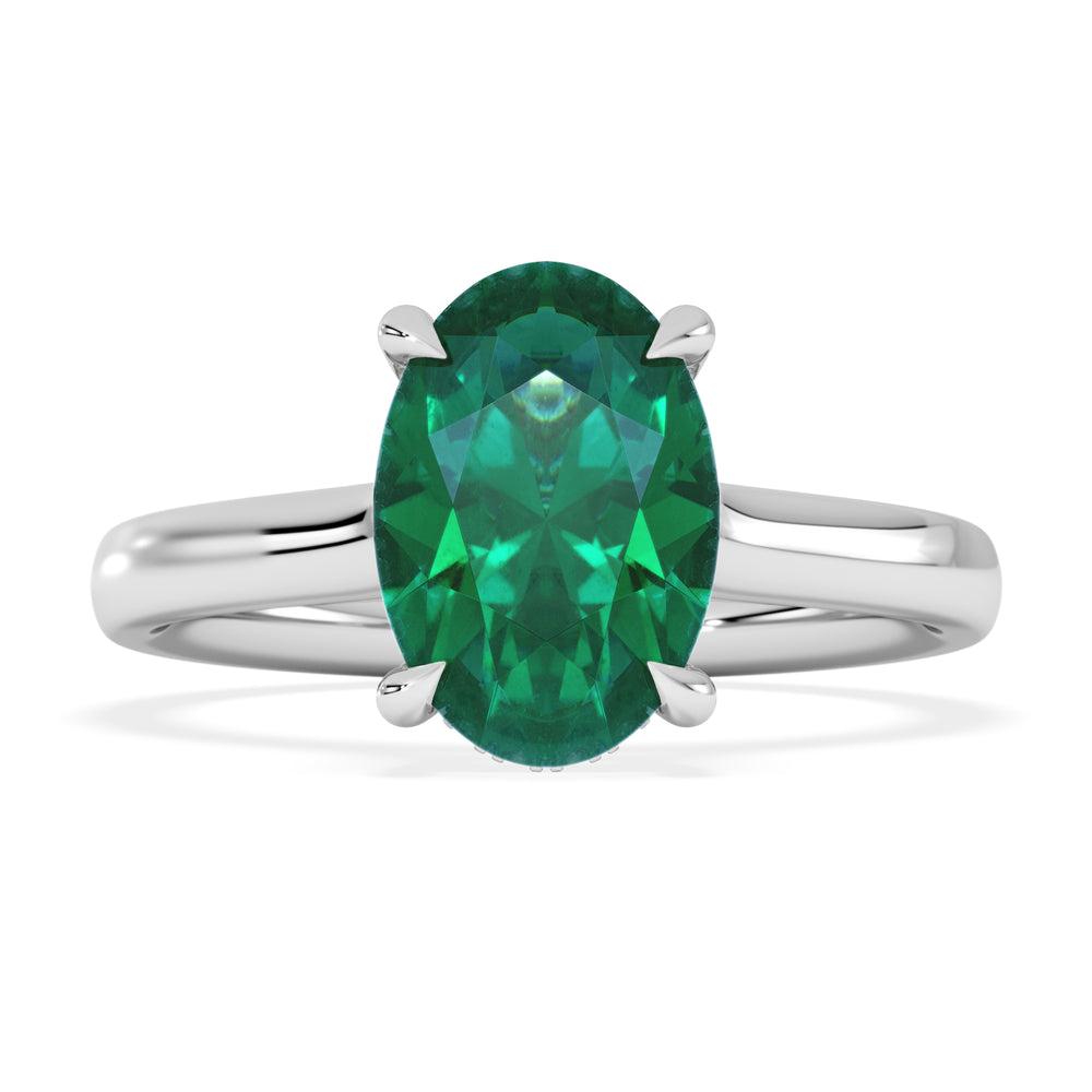 Amora Gem 2.00ct Oval Cut Lab Emerald Hidden Halo Engagement Ring in 18K White Gold