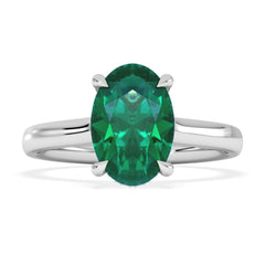 Amora Gem 2.00ct Oval Cut Lab Emerald Hidden Halo Engagement Ring in 18K White Gold