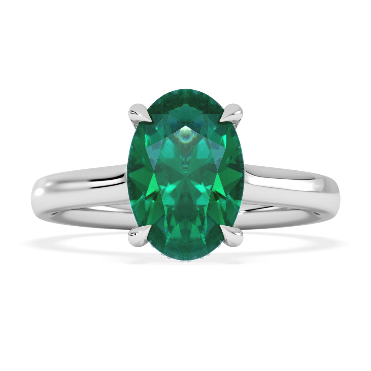 Amora Gem 2.00ct Oval Cut Lab Emerald Hidden Halo Engagement Ring in 18K White Gold