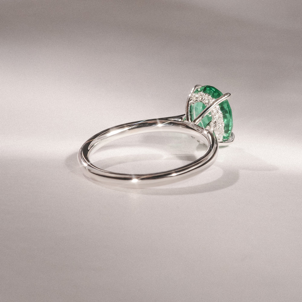 Amora Gem 2.00ct Oval Cut Lab Emerald Hidden Halo Engagement Ring in 18K White Gold