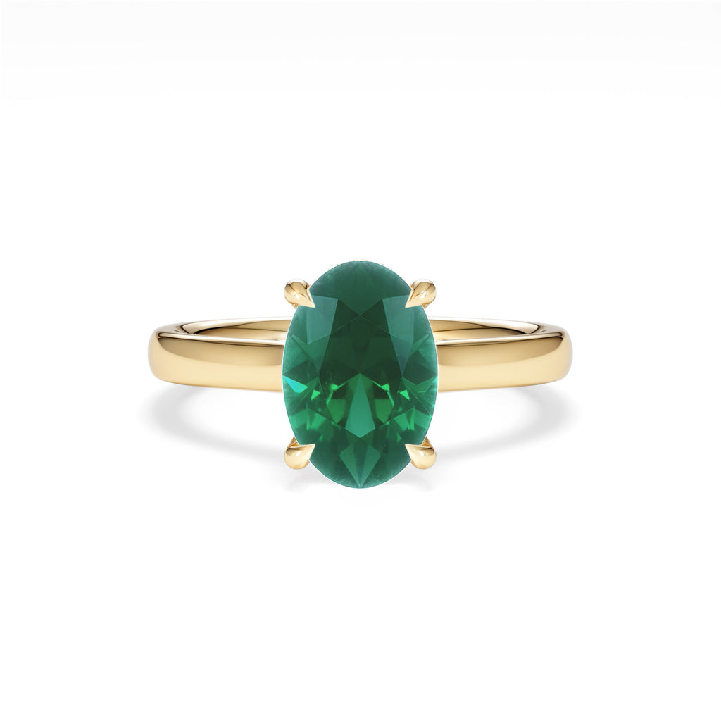 Amora 2.00ct Oval Cut Lab Emerald Hidden Halo Engagement Ring in 18K Yellow Gold
