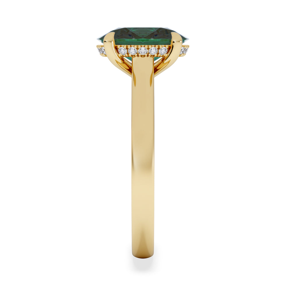 Amora Gem 2.00ct Oval Cut Lab Emerald Hidden Halo Engagement Ring in 18K Yellow Gold