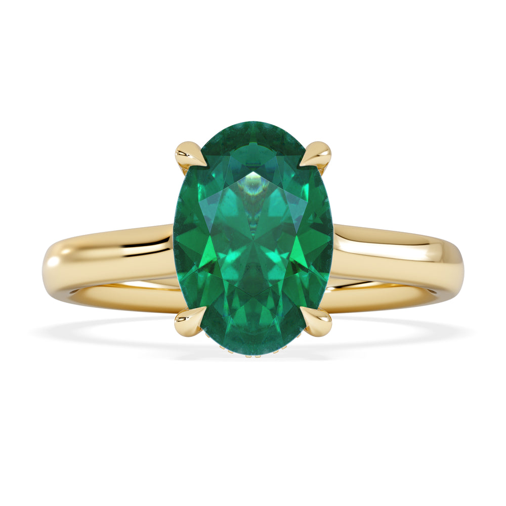 Amora Gem 2.00ct Oval Cut Lab Emerald Hidden Halo Engagement Ring in 18K Yellow Gold