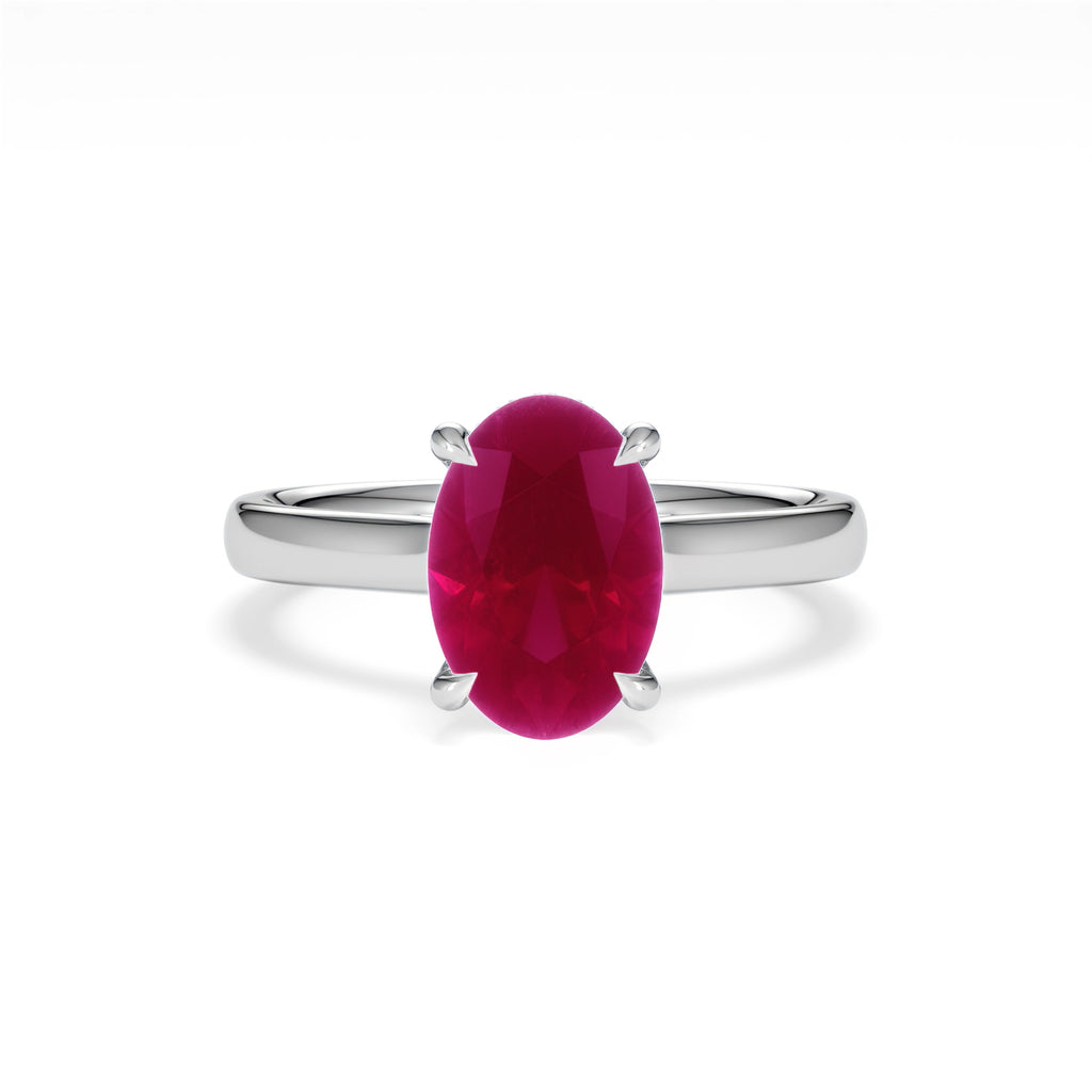 Amora 2.00ct Oval Cut Lab Ruby Hidden Halo Engagement Ring in 18K White Gold