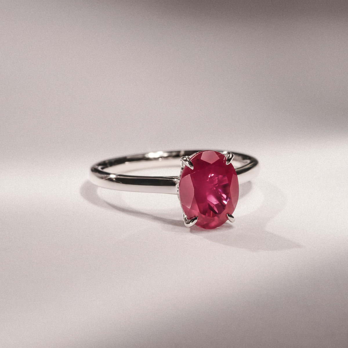 Amora Gem 2.00ct Oval Cut Lab Ruby Hidden Halo Engagement Ring in 18K White Gold