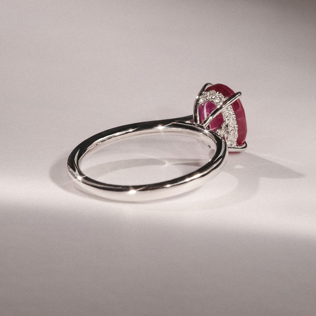 Amora Gem 2.00ct Oval Cut Lab Ruby Hidden Halo Engagement Ring in 18K White Gold