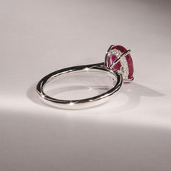 Amora Gem 2.00ct Oval Cut Lab Ruby Hidden Halo Engagement Ring in 18K White Gold