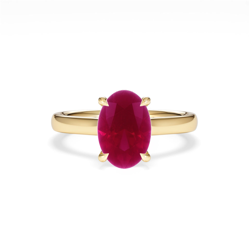 Amora 2.00ct Oval Cut Lab Ruby Hidden Halo Engagement Ring in 18K Yellow Gold