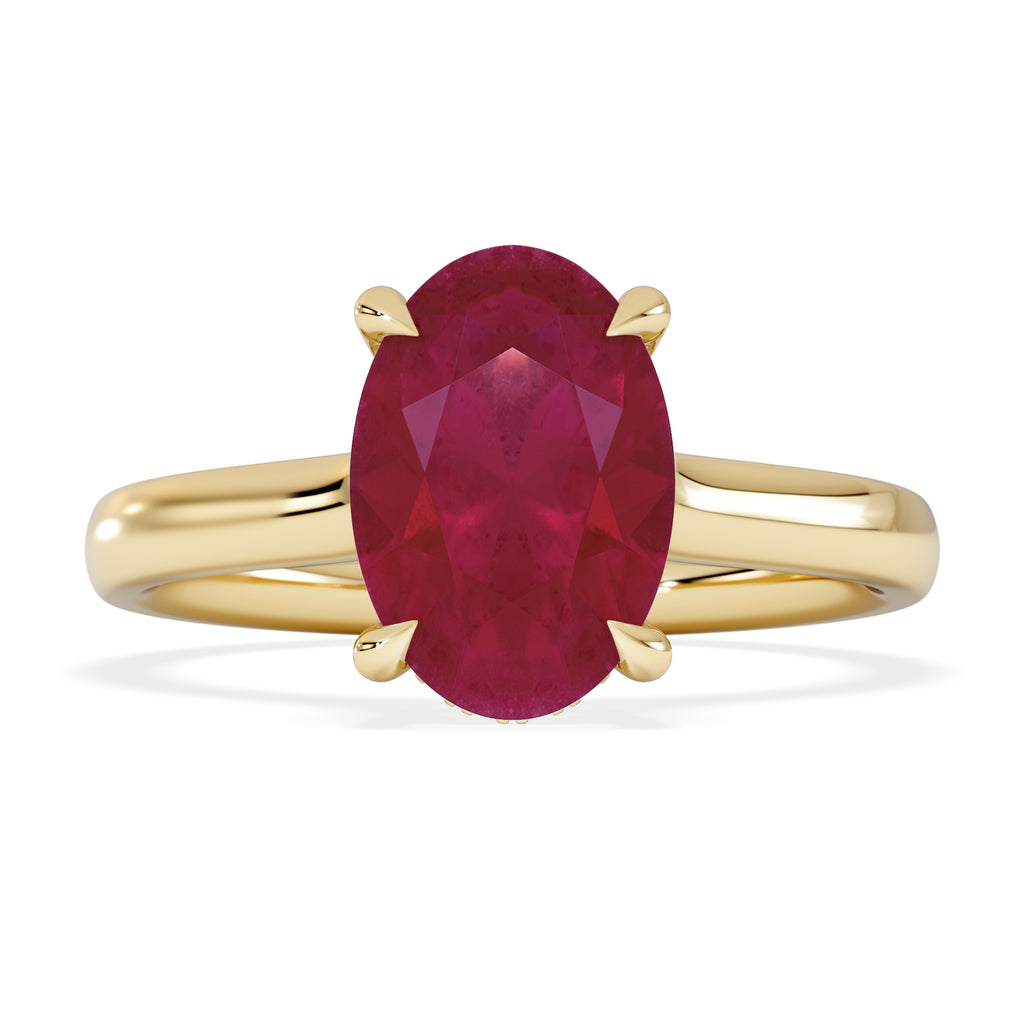 Amora Gem 2.00ct Oval Cut Lab Ruby Hidden Halo Engagement Ring in 18K Yellow Gold