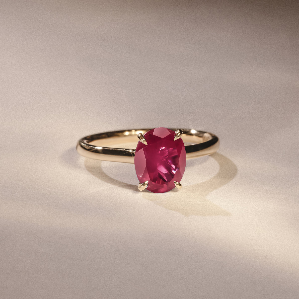 Amora Gem 2.00ct Oval Cut Lab Ruby Hidden Halo Engagement Ring in 18K Yellow Gold